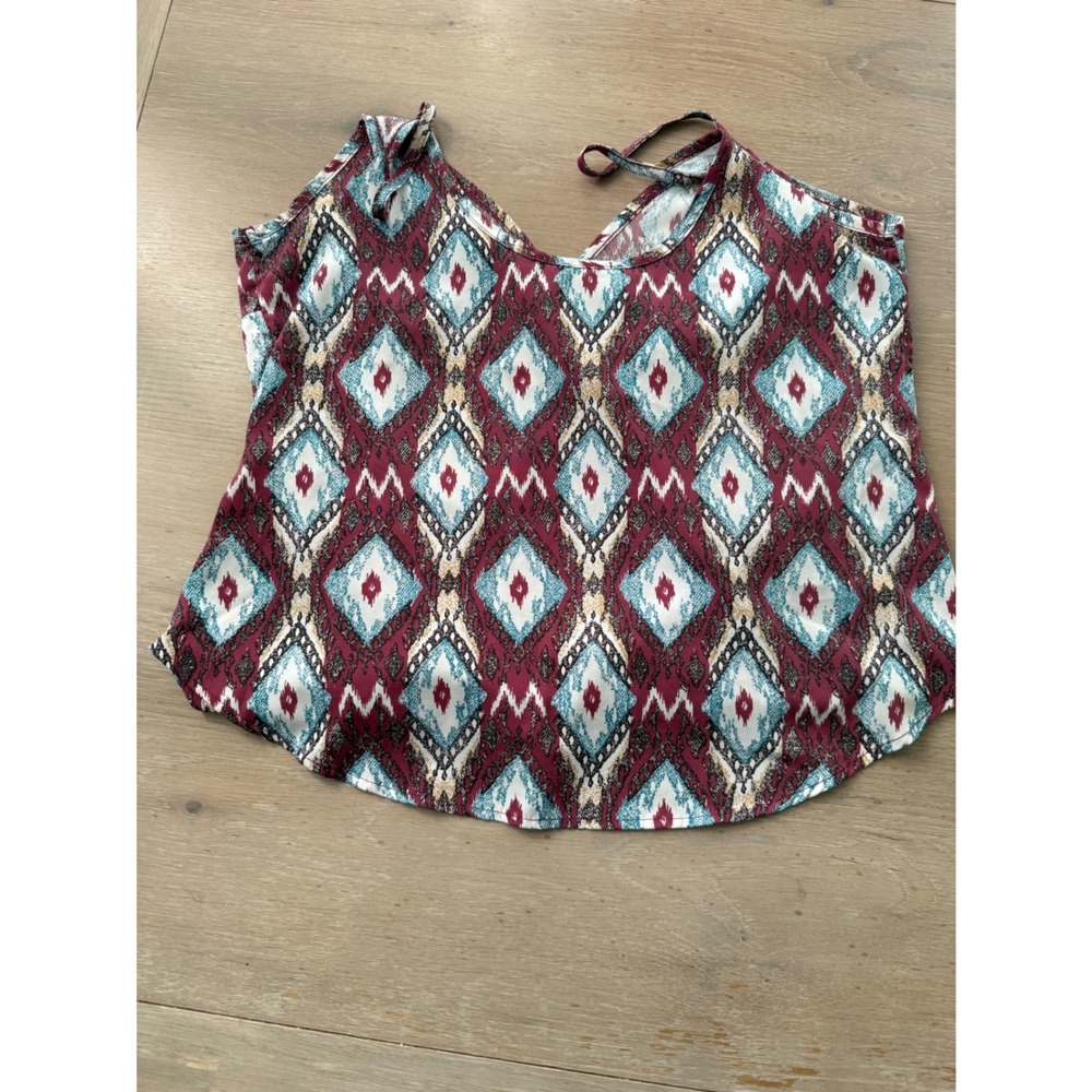 Olive Tree Womens Ikat Diamond Geometric Camisole Top Burgundy Teal Boho Small - Picture 2 of 9